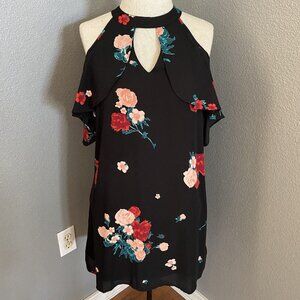 Candies Dress Medium Cold Shoulder‎ Black Floral Print Keyhole Neck Soft Grunge